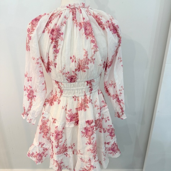 LoveShackFancy Mellni Floral Mini Dress Pink & White - Picture 9 of 12